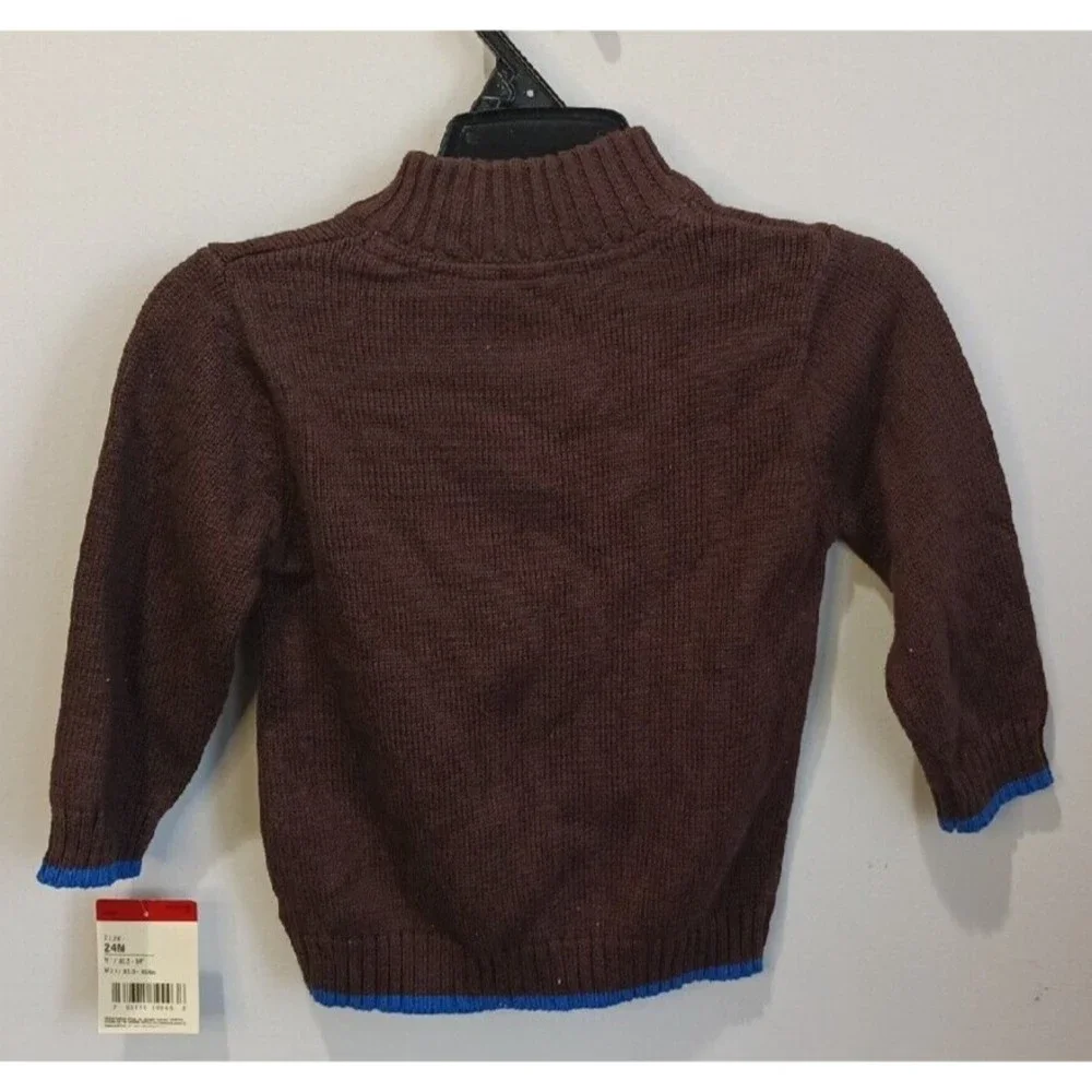 Oshkosh Bgosh Brown Pullover 1/4 Zip Sweater Blue Trim Boys 24M New With Tags
